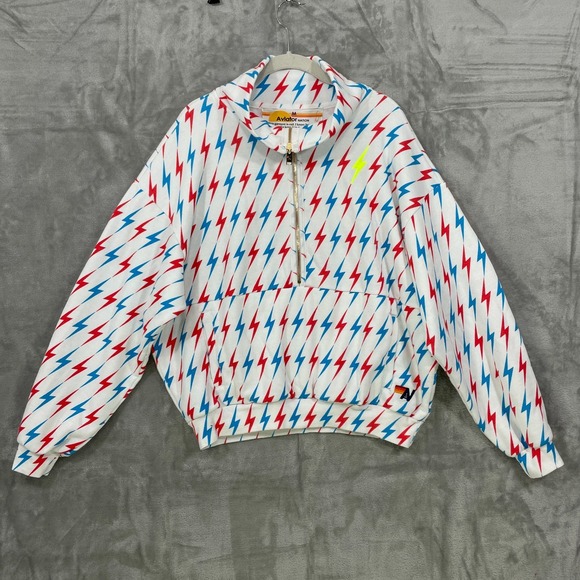 Aviator Nation Tops - AVIATOR BOLT‎ W/ BOLT EMBROIDERY UNISEX SIZE M HALF ZIP SWEATSHIRT WHITE NWOT
